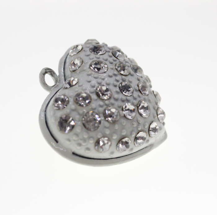 Pendant - Vintage White Colour Heart Pendant with Studs and Diamantes - ML2308