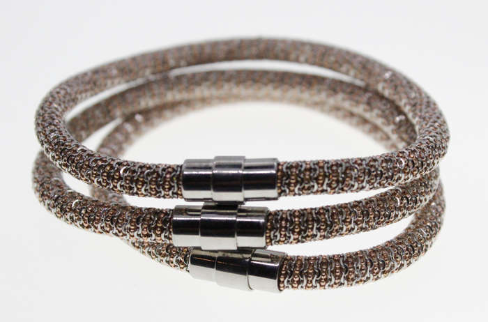 Bracelets - 3 x Rose Pink/Silver/ Tone Sparkly Bracelets with Magnetic Clasps - ML2312