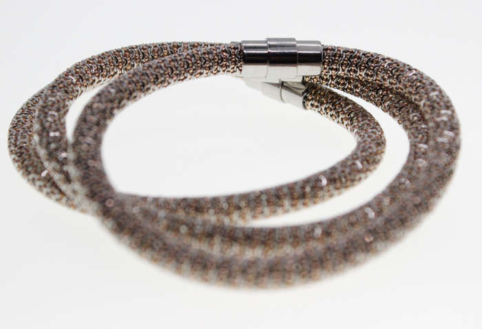 Bracelets - 3 x Rose Pink/Silver/ Tone Sparkly Bracelets with Magnetic Clasps - ML2312