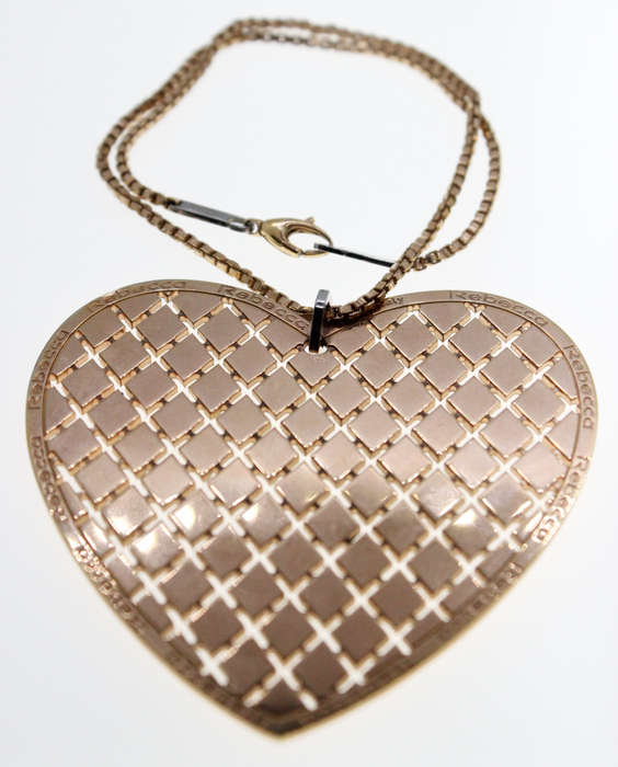 Pendant - Large Gold Tone Lattice Heart stamped Rebecca. Gold Tone Box Chain Made in Italy - ML2314