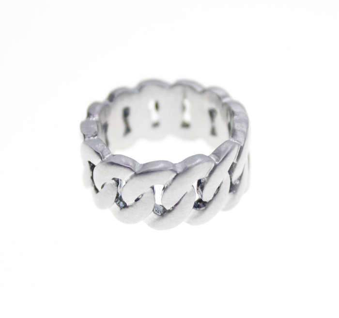 Ring - Fashion Frosted Silver Tone Link Chain Styled Ring - ML2321