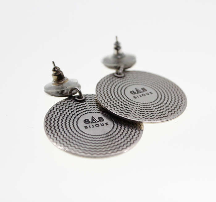 Earrings - Vintage Silver Tone Earrings with Studded Rhinestones, Stamped Gas Bijoux - ML2325