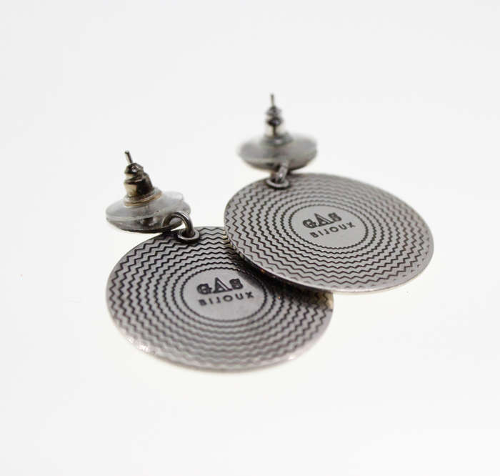 Earrings - Vintage Silver Tone Earrings with Studded Rhinestones, Stamped Gas Bijoux - ML2325