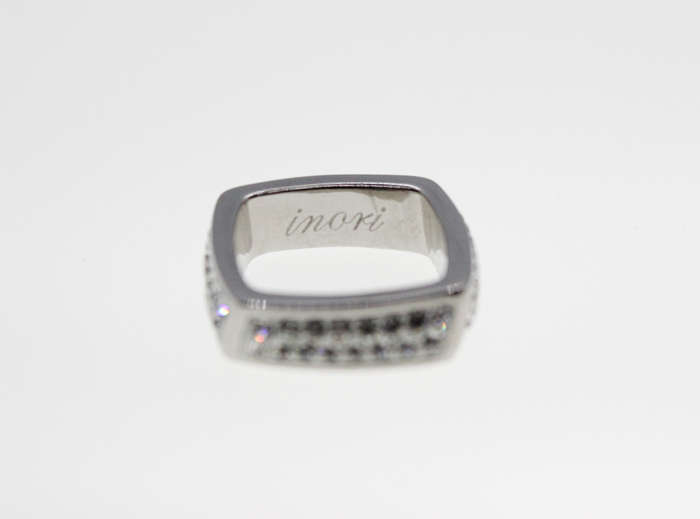 Ring - Fashion Silver Tone Rectangular Shape with Diamantes on a White base, Stamped Inori - ML2328