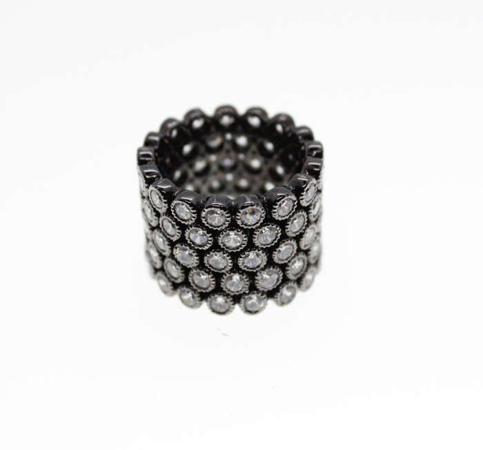 Ring - Fashion Metal Tone Wide Band with Diamantes - ML2349