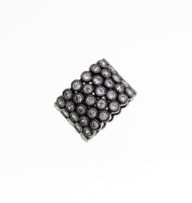 Ring - Fashion Metal Tone Wide Band with Diamantes - ML2349