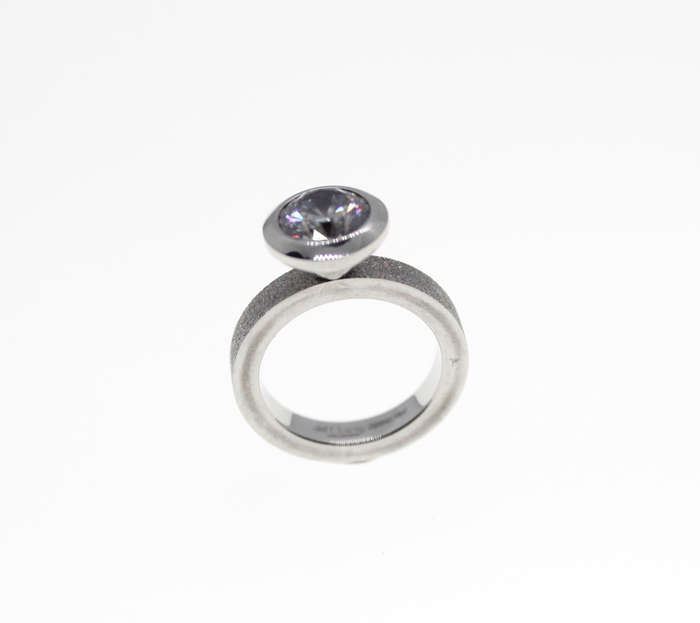 Ring - Fashion Stainless Steel Sparkle Diamante with 2 x Side Bands,Stamped Del Coursy - ML2359