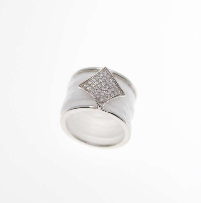 Ring - Fashion Silver Tone Triangular Ring, Diamantes with 6 Slip in White Bands - ML2366