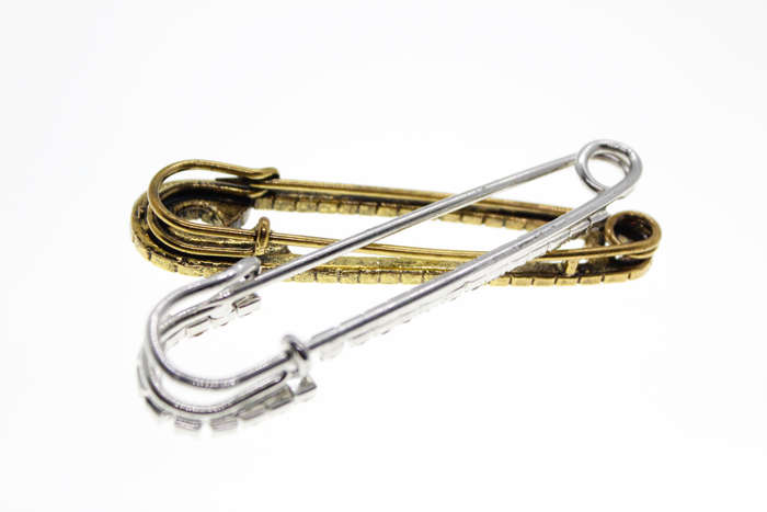 Brooch - Artisanal Gold Tone and Silver Tone Safety Pin Brooches with Diamantes - ML2382