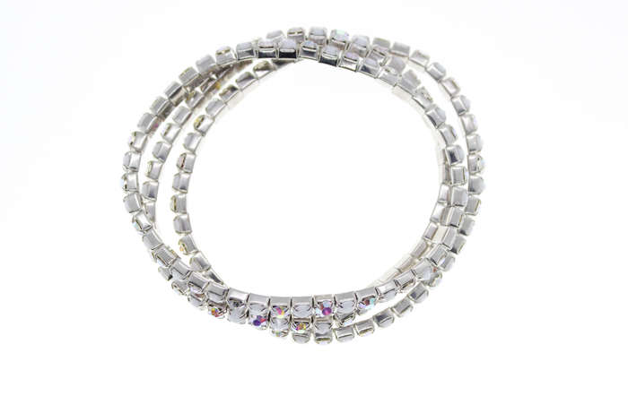 Bracelet - Fashion Silver Tone 3 x Elasticised Multicoloured Rhinestones - ML2385