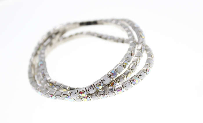 Bracelet - Fashion Silver Tone 3 x Elasticised Multicoloured Rhinestones - ML2385