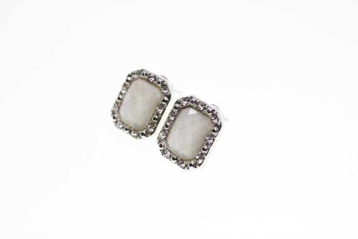 Earrings - Vintage Silver Tone Faceted White stone surrounded with Marcasite - ML2421