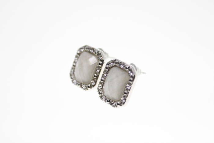 Earrings - Vintage Silver Tone Faceted White stone surrounded with Marcasite - ML2421
