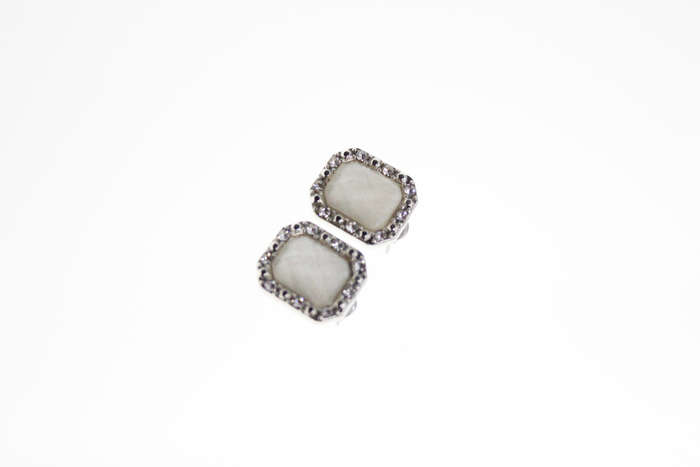 Earrings - Vintage Silver Tone Faceted White stone surrounded with Marcasite - ML2421
