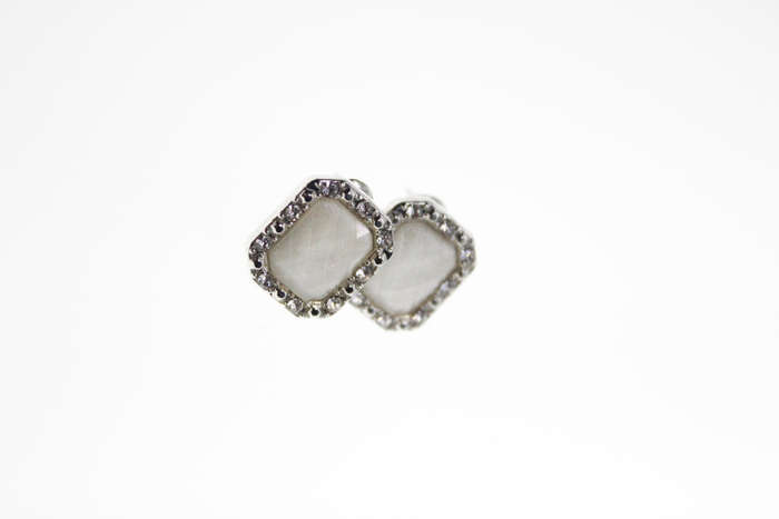 Earrings - Vintage Silver Tone Faceted White stone surrounded with Marcasite - ML2421