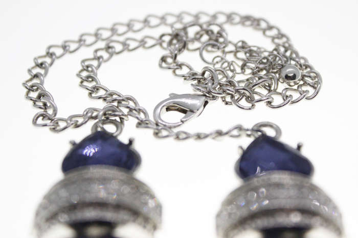 Necklace - Vintage Silver Tone Butterfly Style with Blue and Clear Stones - ML2456