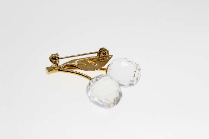 Brooch - Swarovski Crystal Ball Brooch with Gold Tone Leaf, in Original Box, Made in Austria - ML...