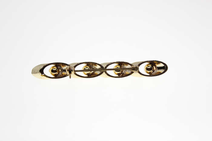 Brooch - Gold Tone Vintage Canoe Shape Brooch 4 with Faux Pearls - ML2482