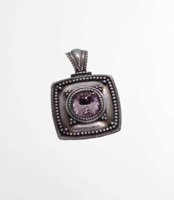 Pendant -  Vintage Silver Tone with Marcasite Design with Pink Stone in Centre - ML2498