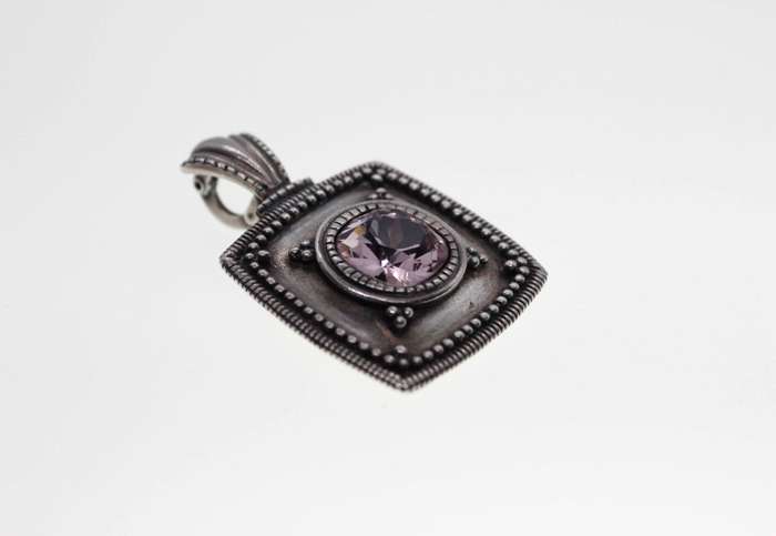 Pendant -  Vintage Silver Tone with Marcasite Design with Pink Stone in Centre - ML2498