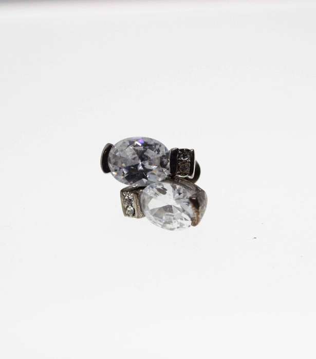 Earrings - Vintage Silver Tone for Pierced Ears Clear Oval Stone  with diamantes - ML2499