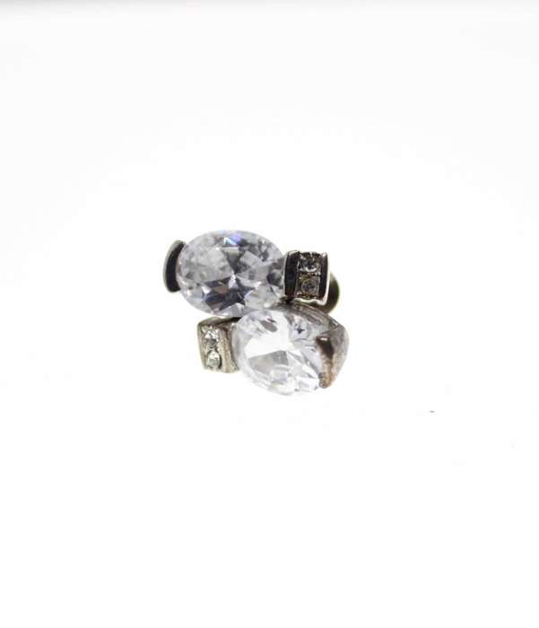 Earrings - Vintage Silver Tone for Pierced Ears Clear Oval Stone  with diamantes - ML2499