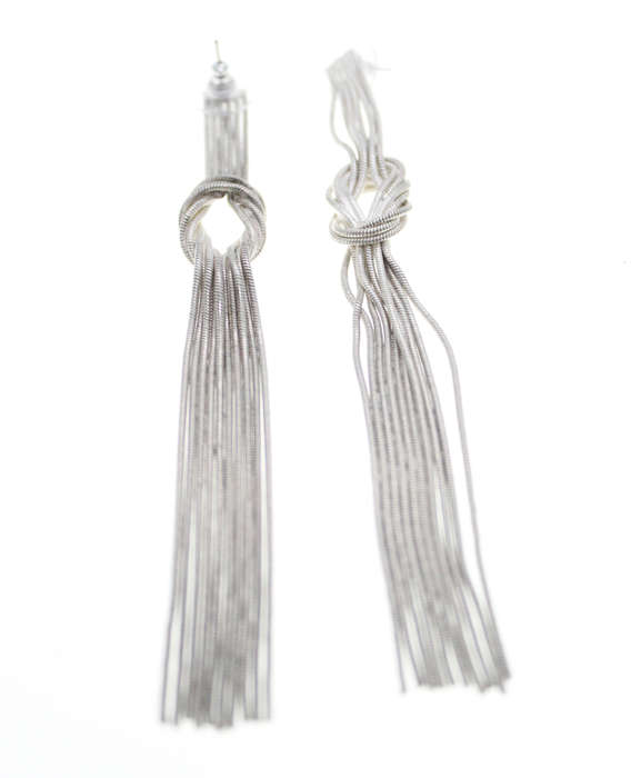 Earrings - Vintage Silver Tone Tassel Style Earrings with Interwoven Loop - ML2508