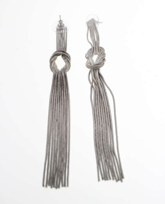 Earrings - Vintage Silver Tone Tassel Style Earrings with Interwoven Loop - ML2508