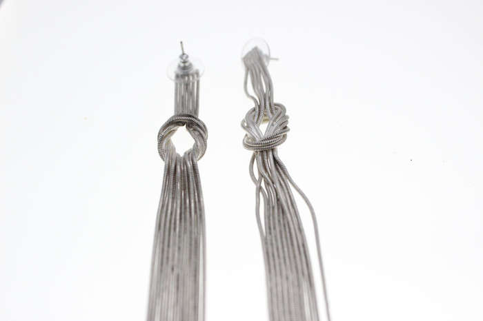 Earrings - Vintage Silver Tone Tassel Style Earrings with Interwoven Loop - ML2508