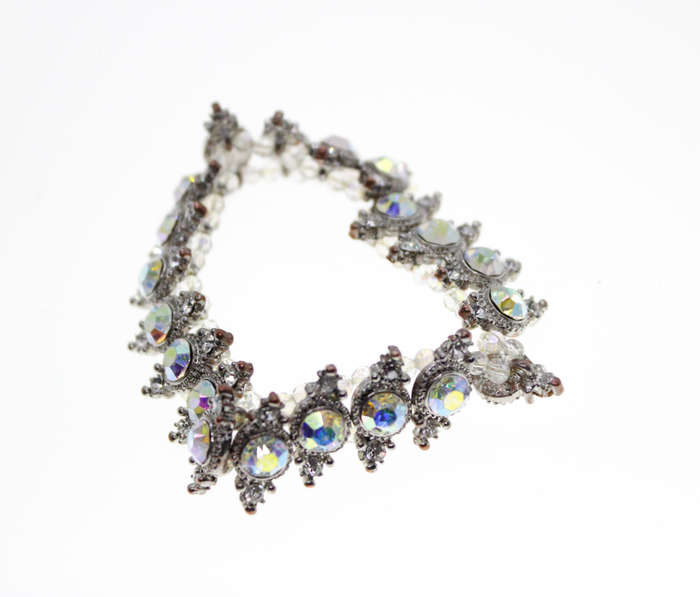 Bracelet - Fashion Silver Tone Stretch Bracelet with Rhinestones, Small Diamantes & Beads - ML2518