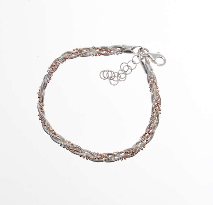 Bracelet - 925 Silver Rope Design with silver tone ball chain entertwined - ML2525