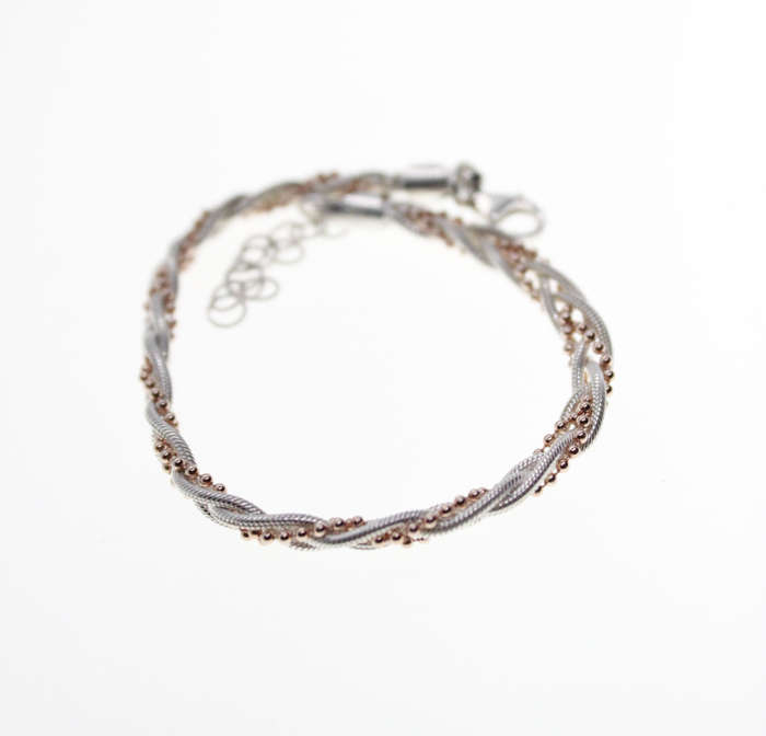 Bracelet - 925 Silver Rope Design with silver tone ball chain entertwined - ML2525
