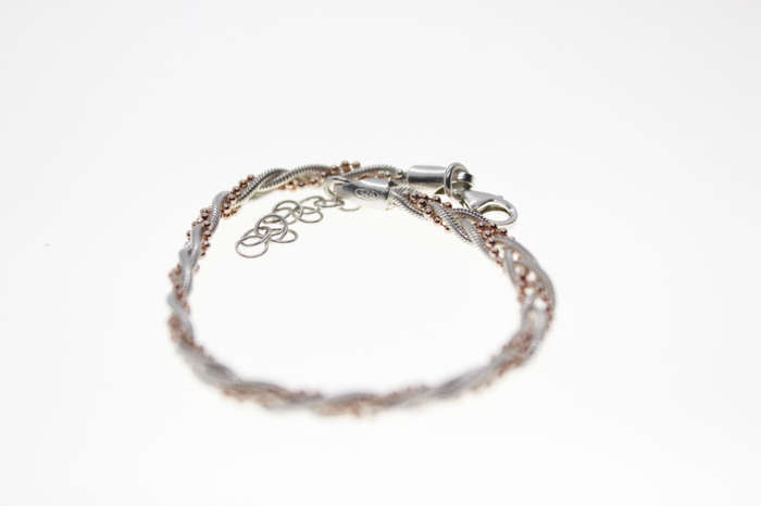 Bracelet - 925 Silver Rope Design with silver tone ball chain entertwined - ML2525