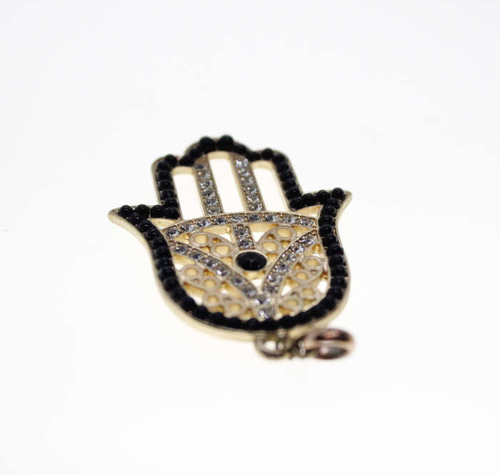 Pendant - Gold and Black Tone with Diamantes Hamsa - ML2526