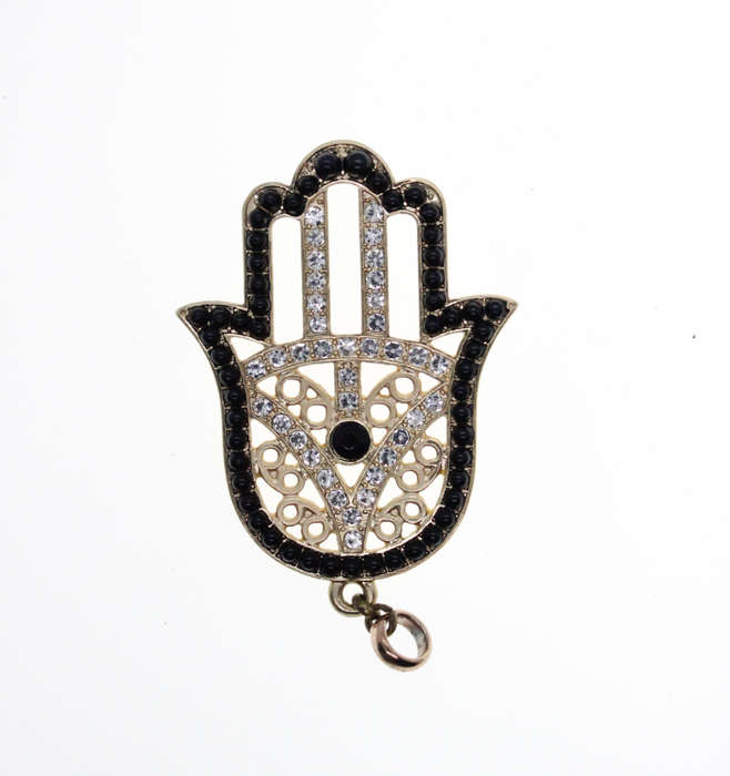 Pendant - Gold and Black Tone with Diamantes Hamsa - ML2526