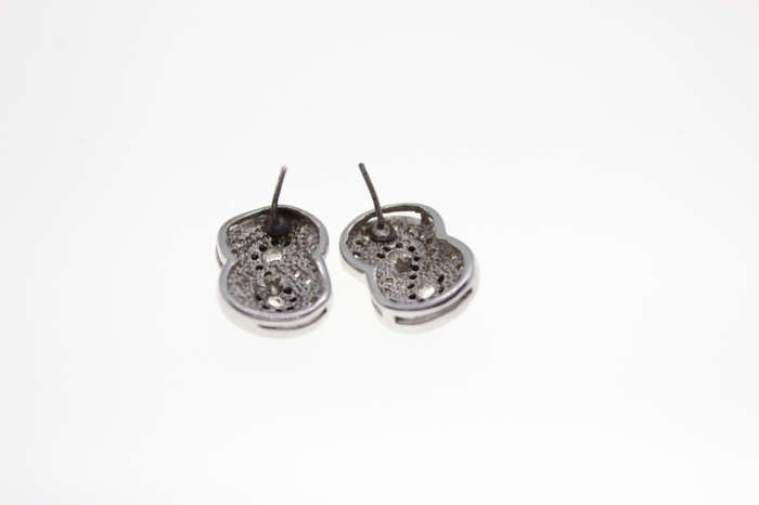 Earrings - Silver Tone Figure of 8 Style with Black and Clear Diamantes - ML2527