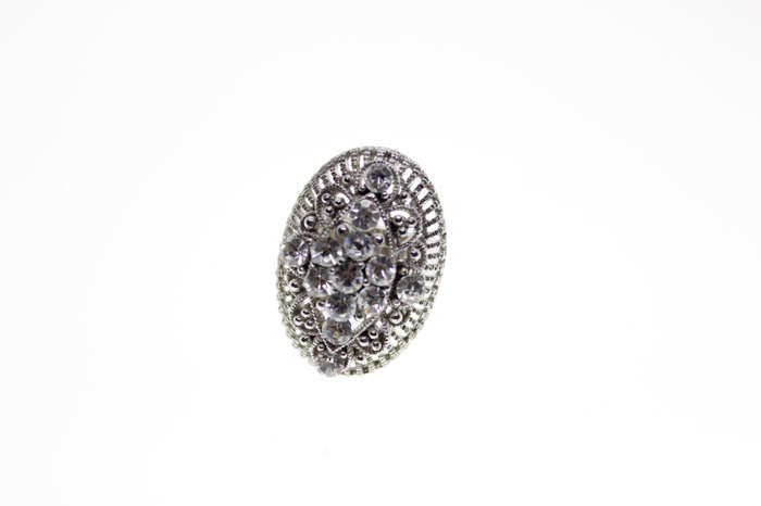 Ring - Vintage Silver Tone Diamante Ring with Filigree and Marcasite Design - ML2542