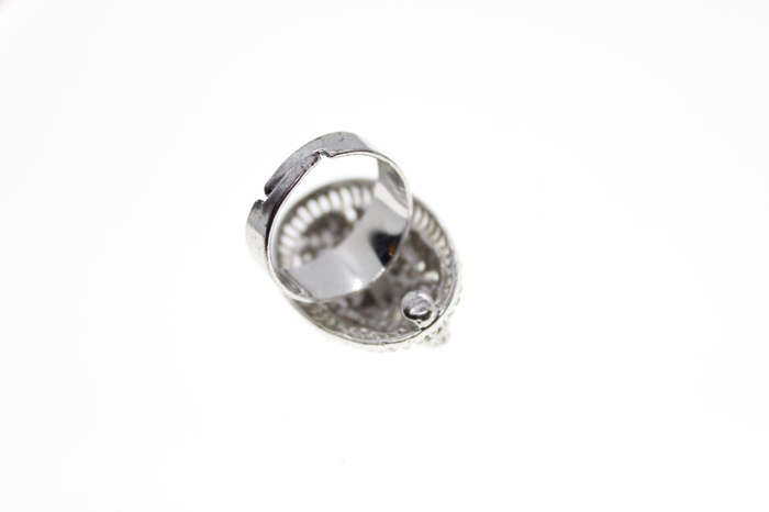Ring - Vintage Silver Tone Diamante Ring with Filigree and Marcasite Design - ML2542