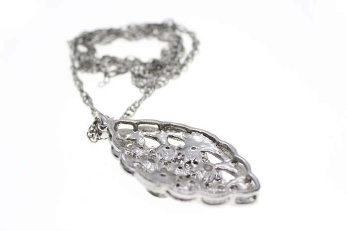 Pendant - Vintage Silver Tone Chain. 9 Smokey Grey Beads/Diamantes on Pendant - ML2586