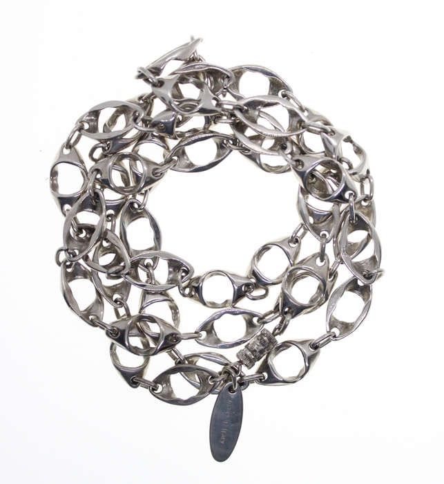 Necklace - Vintage Silver Tone Link Chain Style, Stamped Foschini, Made in Italy - ML2587