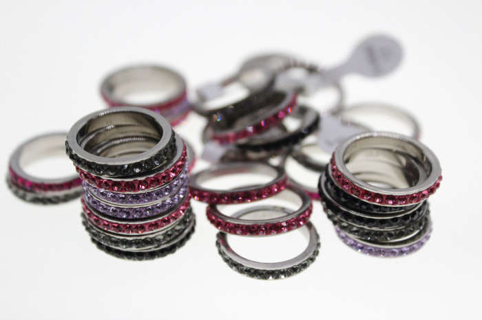 Ring - Fashion 30 x Sparkly Silver Tone Various Colour Diamante Studded Rings - ML2600