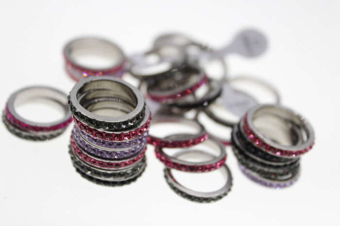 Ring - Fashion 30 x Sparkly Silver Tone Various Colour Diamante Studded Rings - ML2600