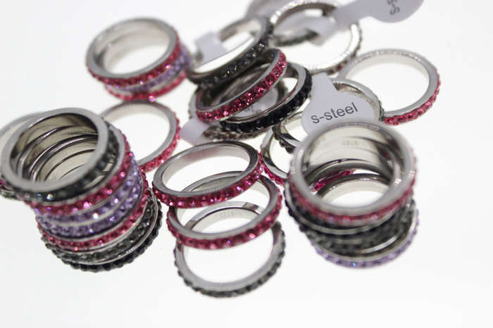 Ring - Fashion 30 x Sparkly Silver Tone Various Colour Diamante Studded Rings - ML2600