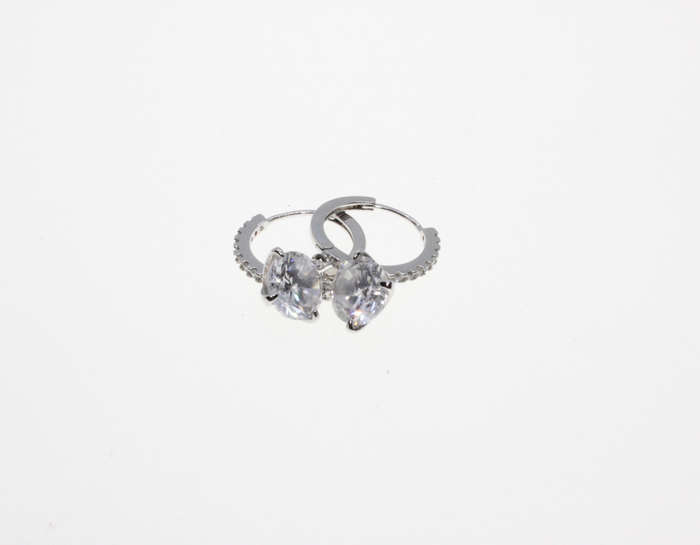 Earrings - Fashion Silver Tone Sleeper Style with Diamantes and Large Clear Stone - ML2604