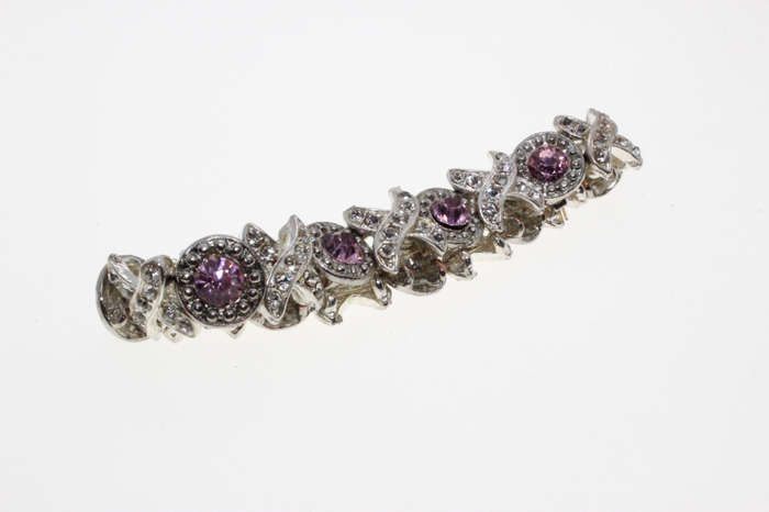 Bracelet - Vintage Silver Tone Noughts and Crosses Bracelet with Pink and Clear Stones - ML2606