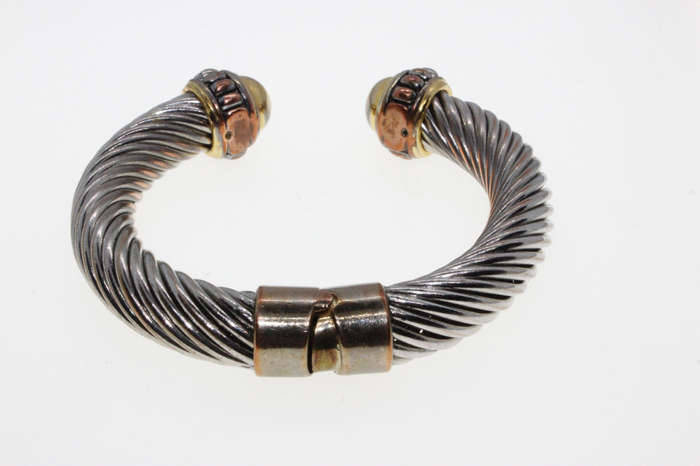 Bracelet - Brass and Gold Tone Cable Bracelet with Spring - ML2616