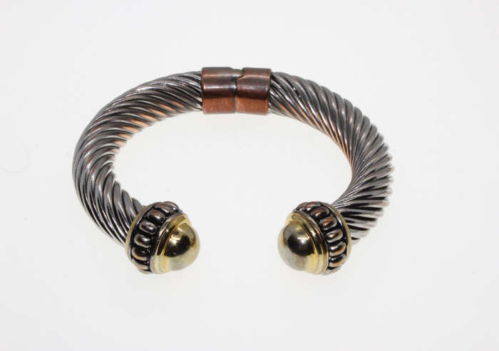 Bracelet - Brass and Gold Tone Cable Bracelet with Spring - ML2616