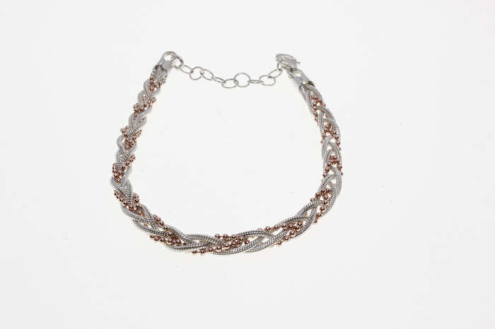 Bracelet - Fashion 925 Silver Rope Design with small gold beads threaded intertwined - ML2618