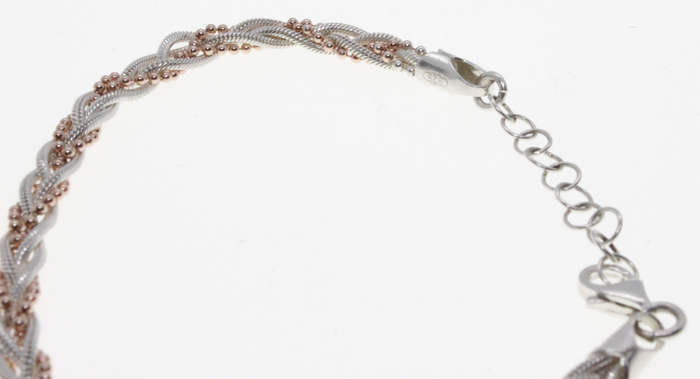 Bracelet - Fashion 925 Silver Rope Design with small gold beads threaded intertwined - ML2618