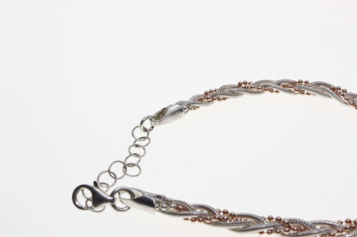 Bracelet - Fashion 925 Silver Rope Design with small gold beads threaded intertwined - ML2618